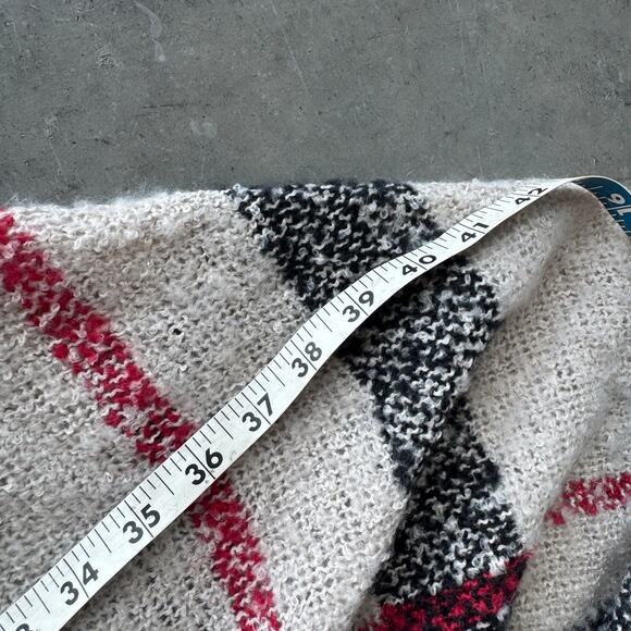 Vintage Y2k Plaid Preppy Red Beige Turtleneck Sweater Poncho Women's M/L - Picture 3 of 4